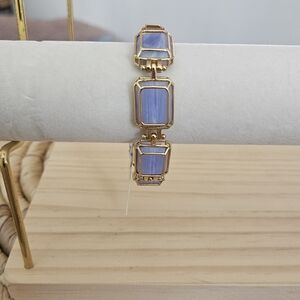 J Crew Art Deco Style Blue stone and gold bracelet NEW!